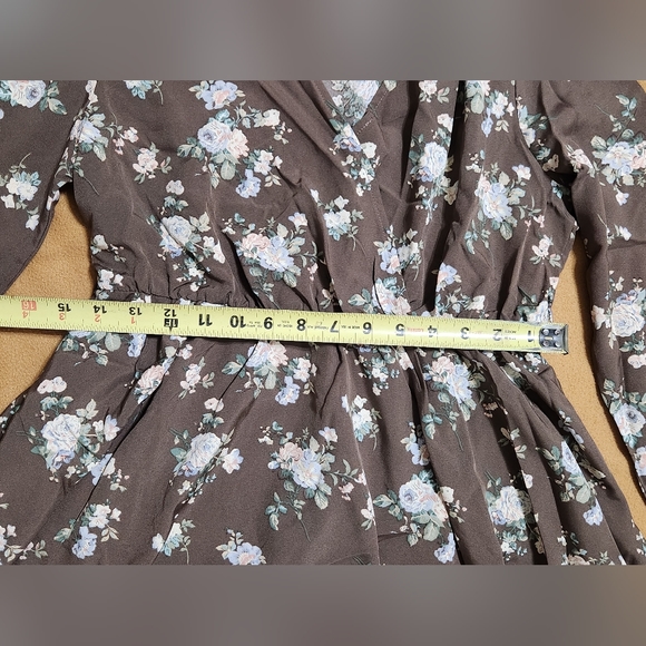 SHEIN Blue Floral Print Ruffled Brown Short Dress - Picture 11 of 12